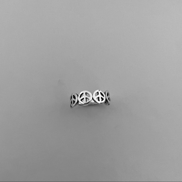 Sterling silver peace sign ring, peace sign band ring, peace sign ring, band - Picture 2 of 9